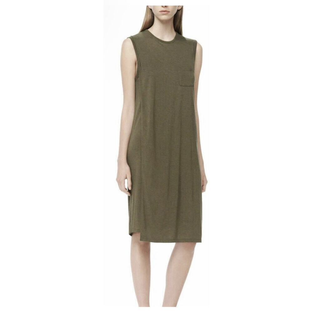 T Alexander Wang Olive Green Overlay Dress Size M Rayon EUC $295 retail